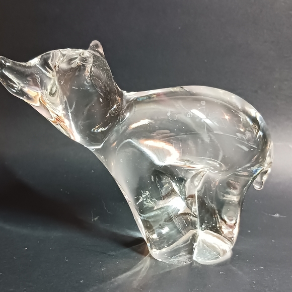 Vintage 4" tall Handblown  Clear Glass Polar Bear figurine statue - Picture 2 of 7